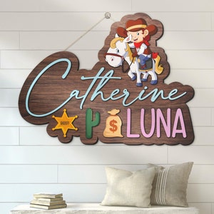 Custom Cute Cowgirl 3D Wood Nursery Name Sign Personalized Wooden Western Crib Wall Decor Baby Shower Boy Girl Birthday Gift