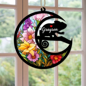 Custom Handmade Name Chameleon Decor, Pet Memorial Suncatcher, Loss Of Gecko Sympathy Gift, Engraved Lizard Lovers, Animal Lover Gifts