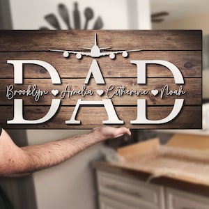 Aereo personalizzato papà bambino nome cartello in legno personalizzato rustico festa del papà papà decorazione regalo pilota artigianato hangar decorazione per la casa il migliore di sempre