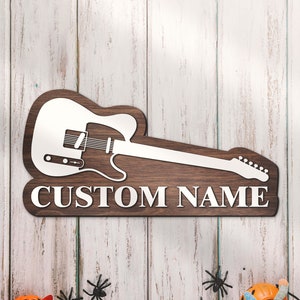 Custom Electric Guitar 3D Wood Nursery Name Sign Personalized Guitarist Wooden Guitar Player Decor Baby Shower Boy Girl Chirstmas Xmas
