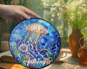 カスタムステンドグラス クラゲ サンキャッチャー ビーチ ライト