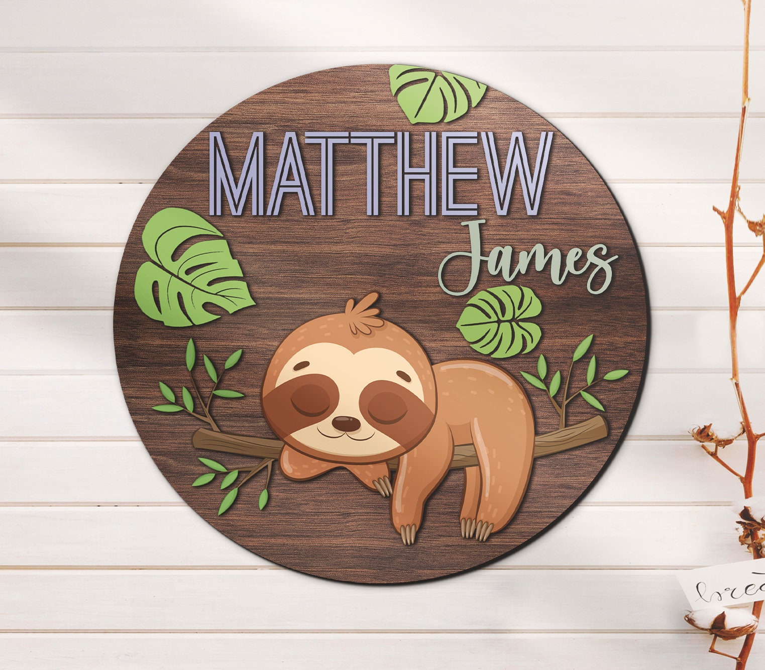 Custom Sloth Animal 3D Wood Nursery Name Sign Personalized Safari Jungle Large Wooden Above Crib Decor Baby Shower Boy Girl Birthday Gift