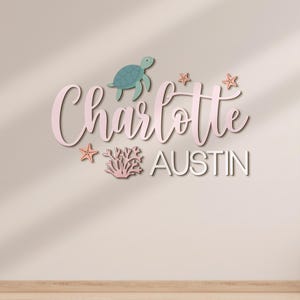 Letrero de madera personalizado con nombre de tortuga marina para guardería, decoración de pared divertida de playa oceánica, regalo único para habitación de niña y bebé