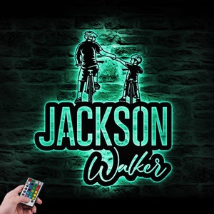 Letrero con letras y nombre de padre e hijo personalizado, luces LED de metal, decoración de pared personalizada para guardería, sobre cuna, regalo de cumpleaños para niño y niña para baby shower