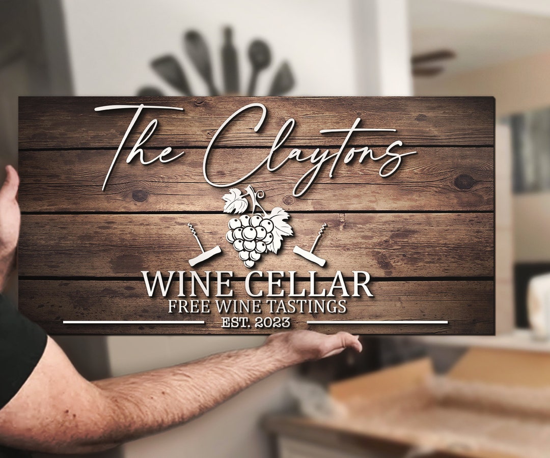 Custom Family Wine Cellar Name Sign Personalized Large Wooden Wine Room