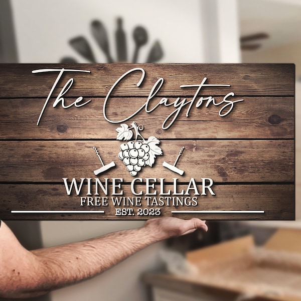 Custom Family Wine Cellar Name Sign Personalized Large Wooden Wine Room Decor Christmas Gift Kitchen Fathers Day