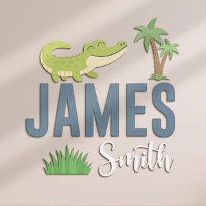 Letrero de madera personalizado con nombre de cocodrilo para guardería, decoración de pared con animales de pantano, ideal para baby shower, único para niño