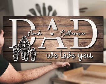 Custom Firefighter Dad Kids Name Wood Sign Personalized Wooden Father Day Gift Papa Grandpa Fireman Fire Department Farmhoouse Home Decor