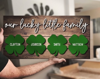 Custom Our Lucky Family Wood Name Sign Personalized St. Patrick's Day Room Decoration Wooden Shamrock Family Home Decor Christmas Gift