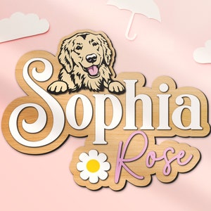 Custom Golden Retriever 3D Wood Nursery Name Sign Personalized Large Wooden Goldie Above Crib Wall Decor Baby Shower Boy Girl Birthday Gift