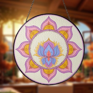 Stained Glass Yoga Mandala Decor Suncatcher Geometric Art Lover Gift Sacred Circle  Wall Hanging Yoga Ornament Meditation Home Decor