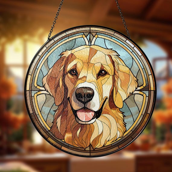 ステンドグラス ゴールデンレトリバー 装飾 ペットメモリアル サン