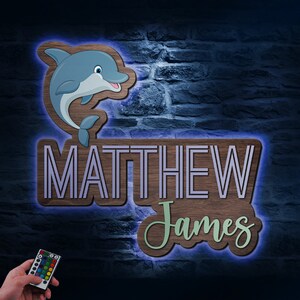 Personalizado golfinhos nome do berçário de madeira luzes led sinal personalizado animal grande berço de madeira decoração do quarto chá de bebê presente do menino