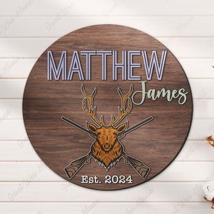 Custom Deer Hunting 3D Wood Nursery Name Sign Personalized Deer Hunters Large Wooden Above Crib Decor Baby Shower Boy Room Birthday Gift