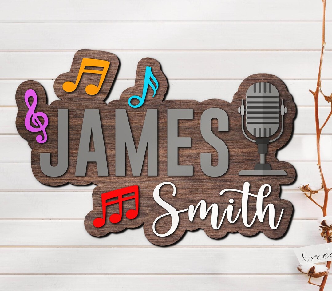 Custom Wood Microphone Name Sign: Nursery Decor, Music Lover - Etsy