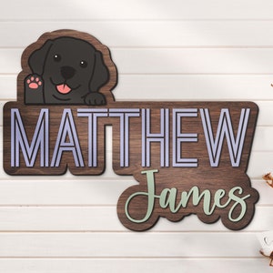 Custom Black Labrador Retriever Wood Nursery Name Sign Personalized Wooden Cute Puppy Lab Crib Wall Decor Baby Shower Boy Girl Birthday Gift