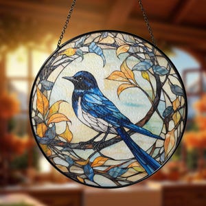 Gebrandschilderd glas Blue Jay Bird Suncatcher Blue Jay Bird Light Catcher Raamversieringen Decoratie Huis Cadeau voor moeder Blue Jay Bird Ornament