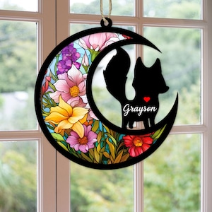 Custom Handmade Name Fox Decor, Pet Memorial Suncatcher, Loss Of Pet Sympathy Gift, Engraved Safari Animals Lovers, Animal Gifts