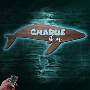 Custom Whale Wood Nursery Name LED Lights Sign Personalized Large Beach Funny Animal Large Wooden Crib Wall Room Decor Baby Shower Boy Gift