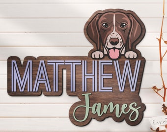 Custom German Shorthaired Pointers Wood Nursery Name Sign Personalized Wooden Above Crib Decor Wall Art Baby Shower Boy Girl Birthday Gift