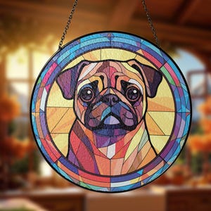 Stained Glass Pug Dog Decor Pet Memorial Suncatcher Loss Of Pet Sympathy Gift Engraved Companion Dog Lovers Birthday Gift Wall Hanging
