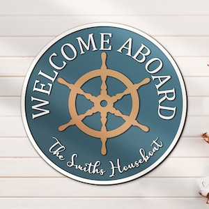 Custom Welcome Aboard Name Sign Personalized Boat House Wooden Ocean Water Beach Sign Boat Decor Ocean Life Birthday Gift