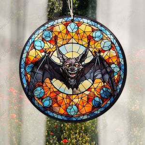 Bat Acrylic Stained Glass Window Hanging Decor, Pumpkin New House Decor, Halloween Lover, Gift For Mom, Holiday Ornament, Castle Windchimes