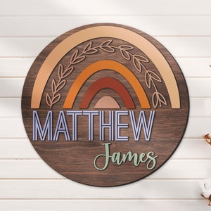 Custom Boho Rainbow 3D Wood Nursery Name Sign Personalized Large Wooden Above Crib Decor Baby Shower Boy Girl Birthday Gift