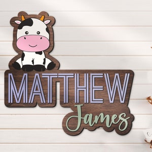 Custom Cute Cow Wooden Nursery Name Sign Personalized Funny Wood Home Crib Decoration Baby Shower Birthday Boy Girl Kid Farm Room Decor Gift