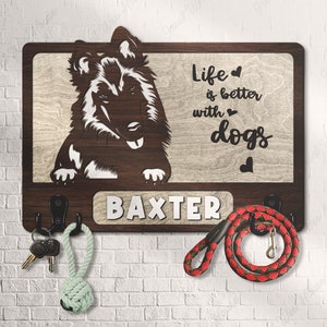 Custom Wooden Leash Holder For Wall Personalized Belgian Shepherd Dog Paw Print Key Holder Mudroom Leash Hanger Engagement Gift Dog Decor