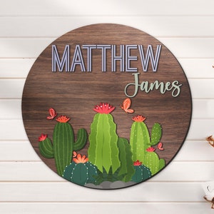 Custom Engraved Cactus 3D Wood Nursery Name Sign Personalized Large Wooden Above Crib Decor Baby Shower Boy Girl Birthday Gift