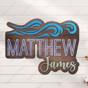 Custom Wave Beach 3D Kid Woodland Nursery Name Sign Personalized Summer Beach Lover Wooden Wildlife Wall Decor Baby Shower Boy Girl Birthday