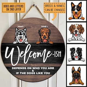 Personalized Dog Door Hanger, Welcome-ish 2 layers 3D wooden Sign, Welcome Door Hanger, Housewarming Gift, Front Door Decor