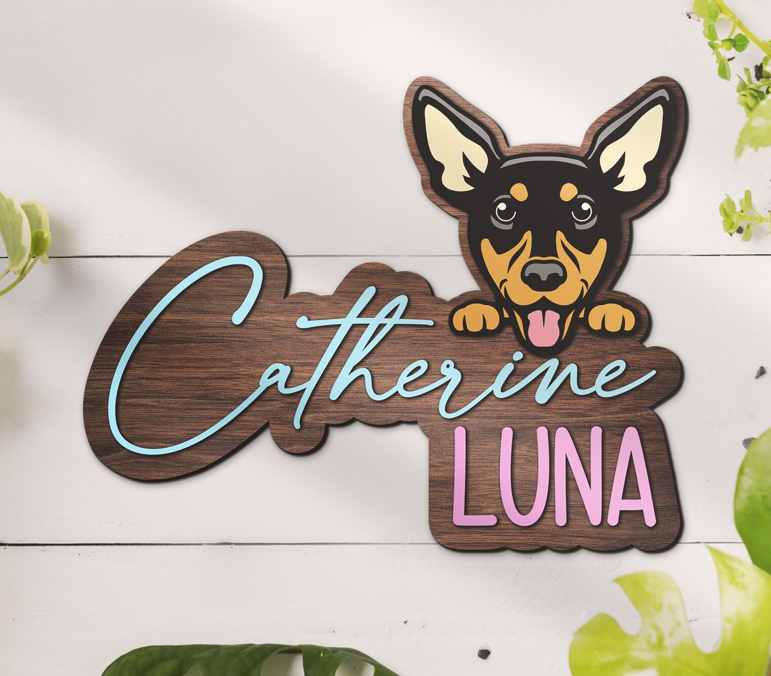 Custom Miniature Pinscher Minpin Wood Nursery Name Sign Personalized Wooden Min Pin Above Crib Wall Decor Baby Shower Boy Girl Birthday Gift
