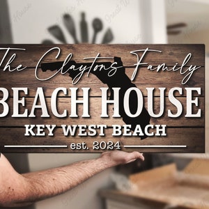 Custom Key West Beach Family Cabin Name Wood Sign Personalized Florida Beach Wooden Established Wedding Anniversary Home Decor