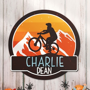 Custom Mountain Biking 3D Wood Nursery Name Sign Personalized Bicycle MTB Wooden Biker Decor Baby Shower Boy Girl Birthday Gift