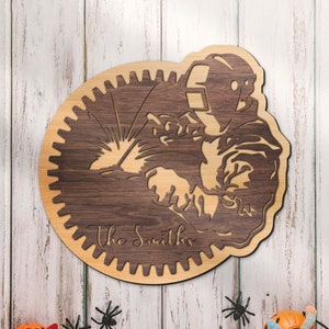 Custom Welding 3D Wood Name Sign Personalized Ironworker Wooden Decor Welder Name SIgn Decoration Man Cave Housewarming Xmas Birthday