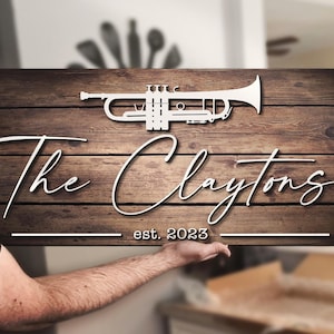 Custom Trumpet Wood Name Sign Personalized Trumpeter Music Player Band Nursery Room Decoration Wooden Musician Home Decor Christmas Gift
