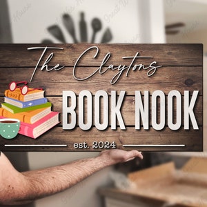 Custom Book Nook Wood Name Sign Personalized Large Library Name Sign Room Wooden Bookshelf Sign Christmas Gift Birthday Reading Book Sign