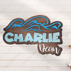 Custom Wave Beach 3D Kid Woodland Nursery Name Sign Personalized Summer Beach Lover Wooden Wildlife Wall Decor Baby Shower Boy Girl Birthday