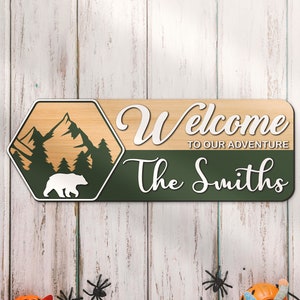 Custom Bears National Park Servie Welcome Sign Wood  Personalized Wooden Outdoor Enthusiast Park Ranger Wedding Anniversary Gift Home Decor