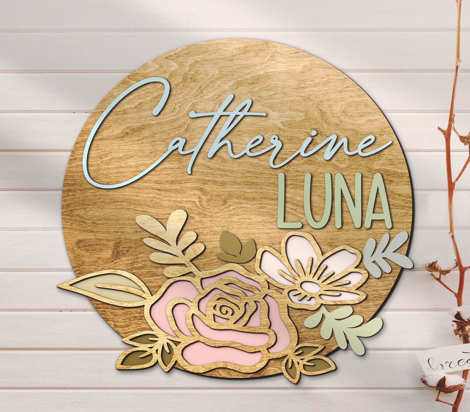 Personalized Floral Name Signs For Girls Room Girls Bedroom Door Hanging Wooden Signs Custom Baby Name With Flowers Door Hanger Baby Nursery Room