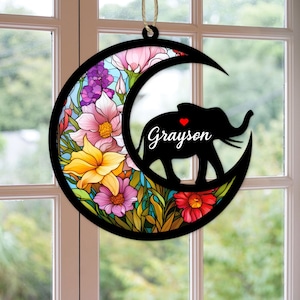 Custom Handmade Name Elephants Decor, Pet Memorial Suncatcher, Loss Of Pet Sympathy Gift, Engraved Safari Animals Lovers, Animal Gifts