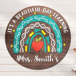 Custom Science Teacher Wood Sign Personalized Teachers Rainbow Nursery Room Wooden Home Decor Classroom Welcome Sign Back To School