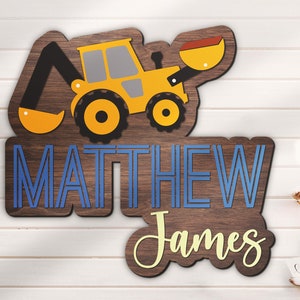 Custom Excavator Wood Nursery Name Sign Personalized Wooden Heavy Equipment Construction Crib Wall Decor Baby Shower Boy Girl Birthday Gift