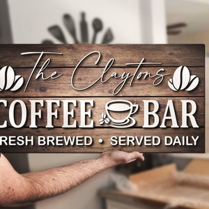 Placa de palete de madeira personalizada para café, nome da cozinha, amante de café, casamento, noivado, aniversário, decoração de casa