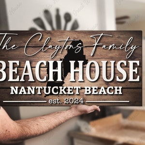 Custom Nantucket Beach Family Cabin Name Wood Sign Personalized New England Beach Wooden Established Wedding Anniversary Home Decor