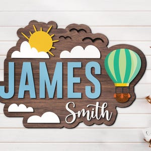 Benutzerdefinierte Heißluftballon Holz Kinderzimmer Runde Namensschild personalisierte Vintage Reise Name aus Holz über Krippe Dekor Baby Shower Jungen Kinderzimmer Geschenk