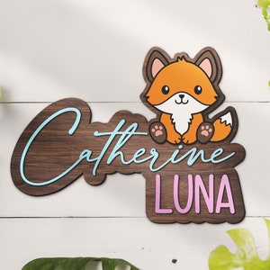 Letrero de madera personalizado con nombre de zorro para guardería, animal del bosque personalizado, decoración del hogar, cuna, baby shower, cumpleaños, niño y niña, regalo de decoración para habitación infantil
