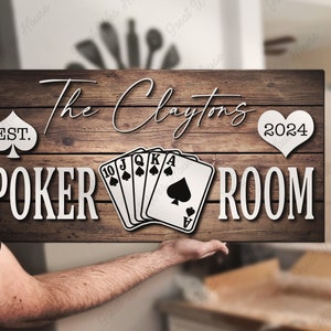 Custom Poker Room Wood Name Sign Personalized Poker Player Name Sign Room Wooden Sport Home Decor Christmas Gift Birthday Gift